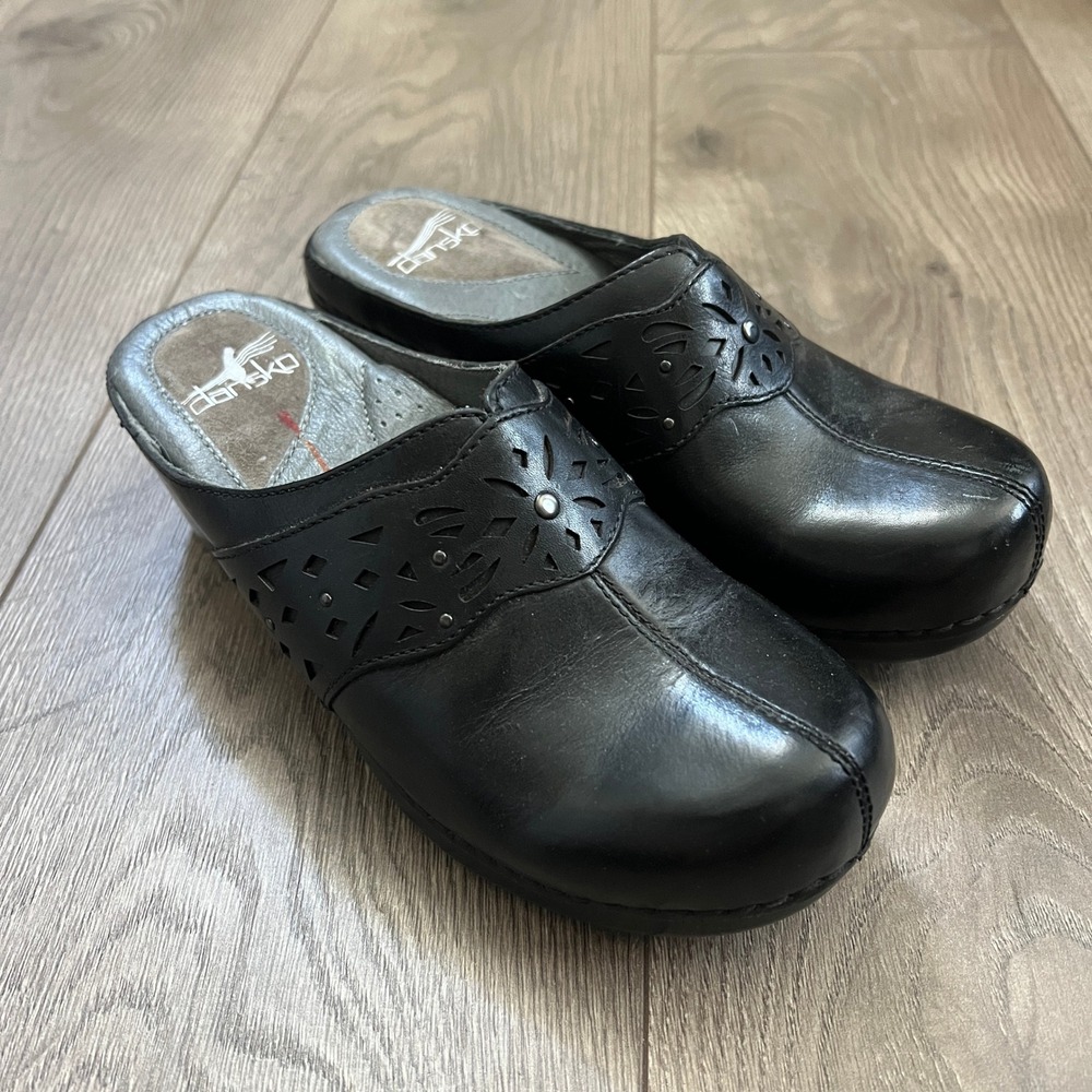Dansko Shyanne Black Leather Clog Scalloped Womens EUR 37 US 6.5-7 Comfort Work - Picture 6 of 7